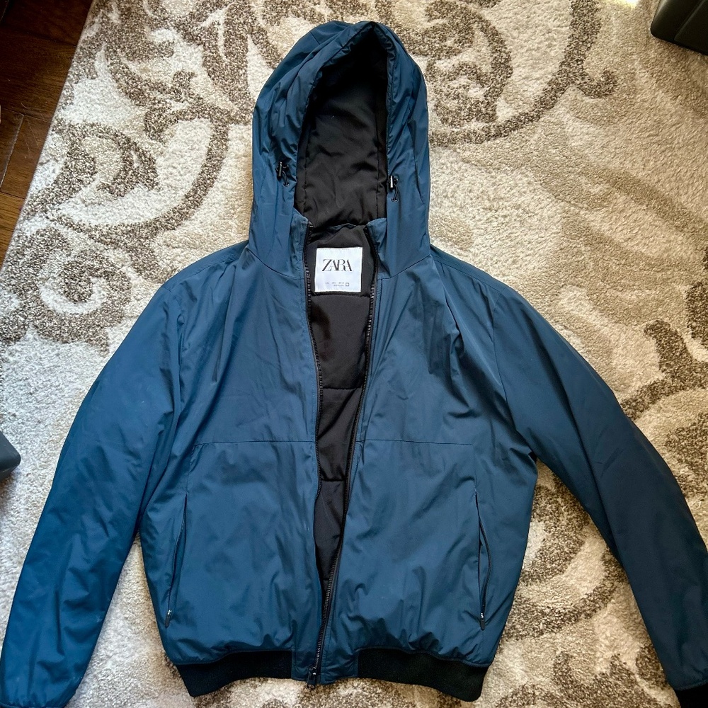 ZARA Blue Hooded Puffer Jacket